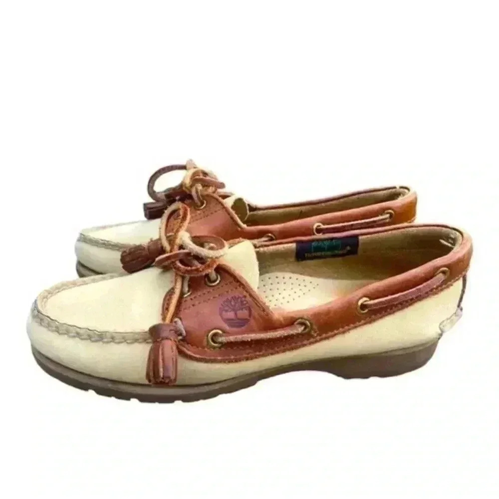 TIMBERLAND Vintage Classic Three Eye Two Toned Lace Up Leather Boat Shoes Sz 6.5